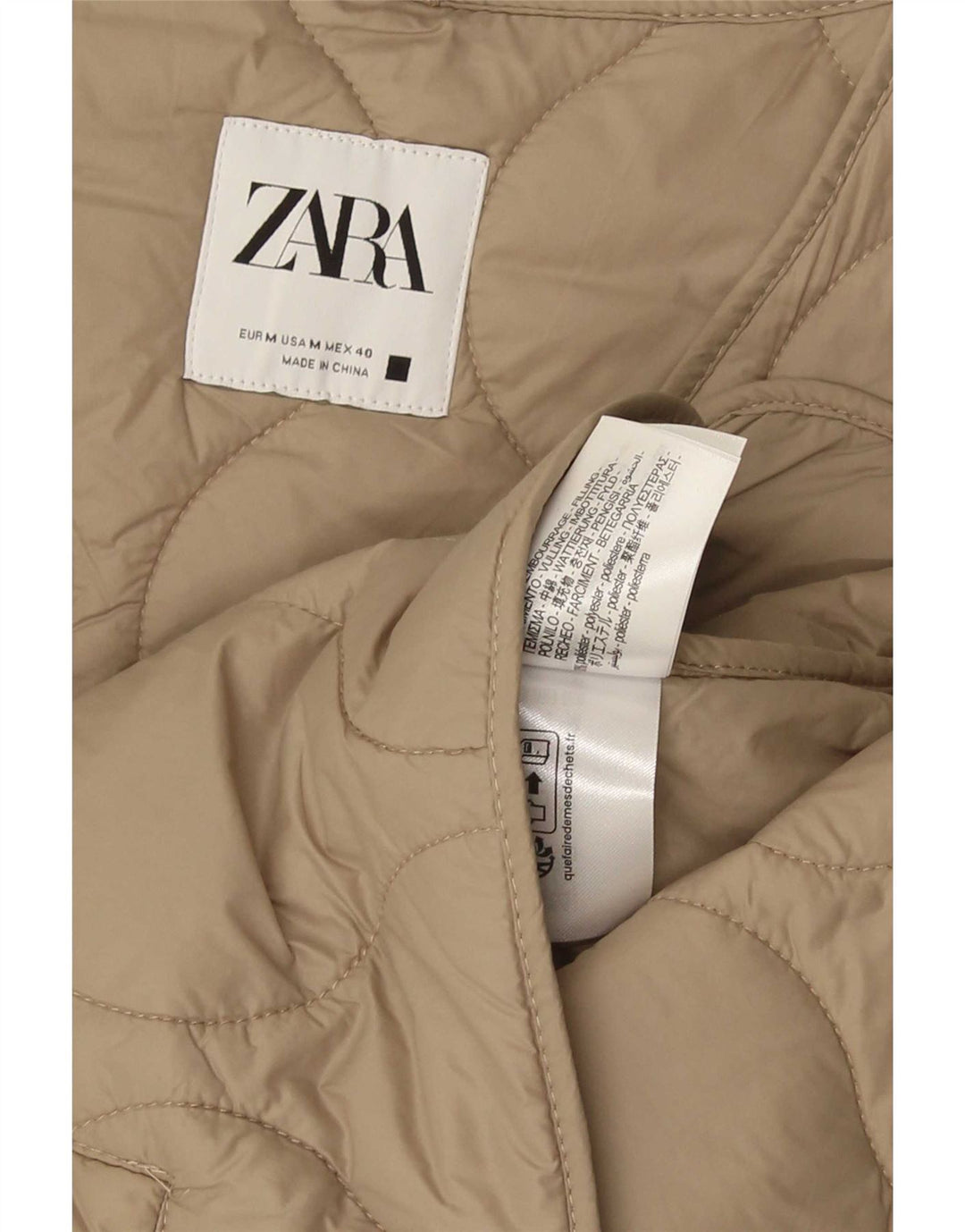 Zara Herre Quiltet Gilet UK 38 Medium Beige Polyester