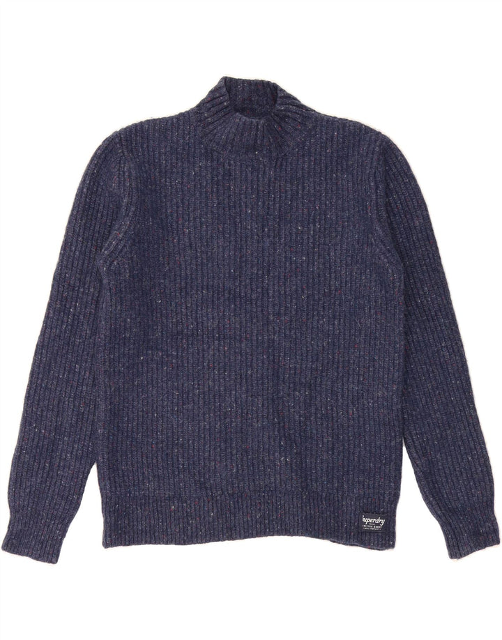 SUPERDRY Womens Turtle Neck Jumper Sweater UK 10 Small Navy Blue Lambswool Vintage Superdry and Second-Hand Superdry from Messina Hembry 