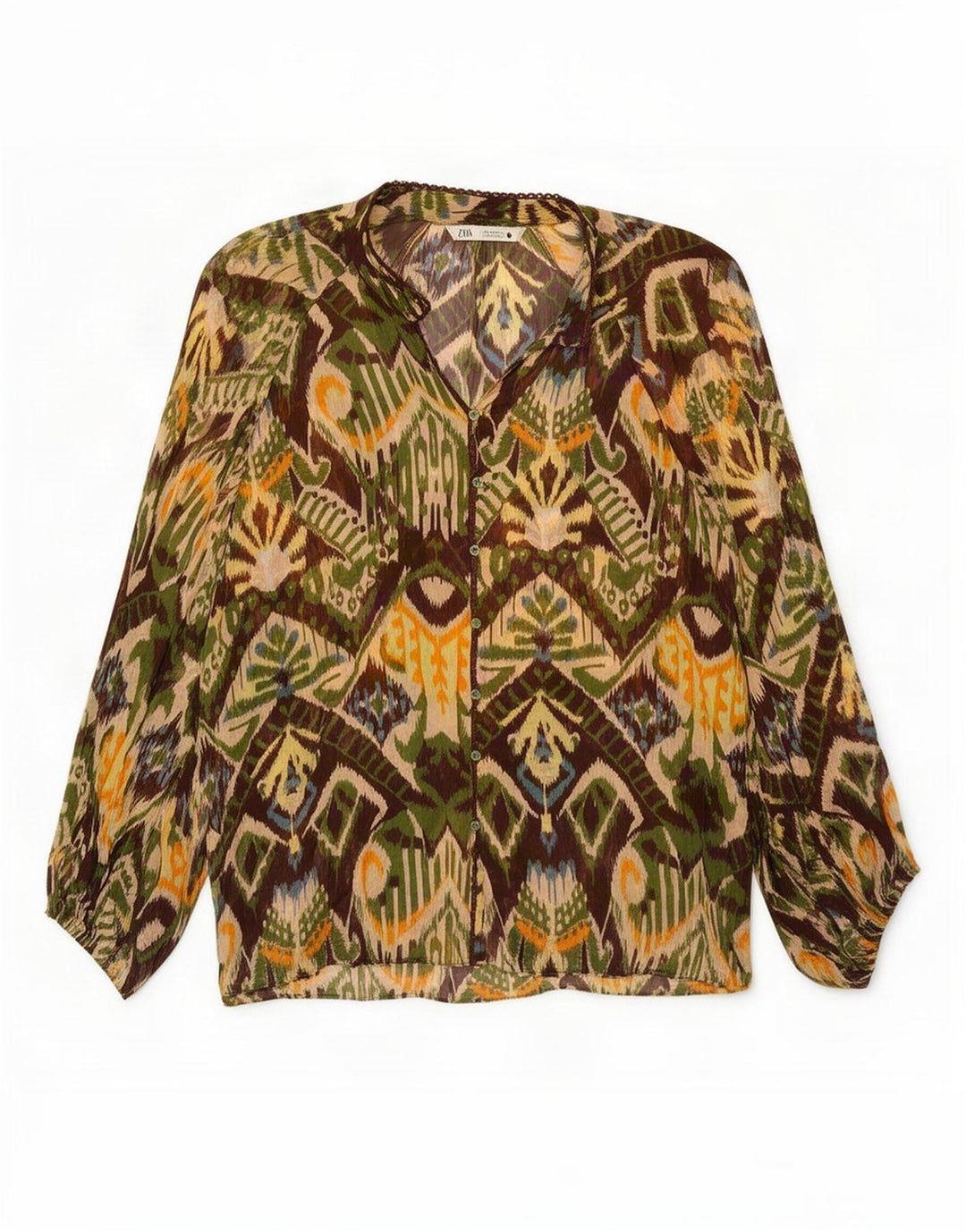 Zara skjortebluse til kvinder UK 14 Medium Flerfarvet geometrisk viskose
