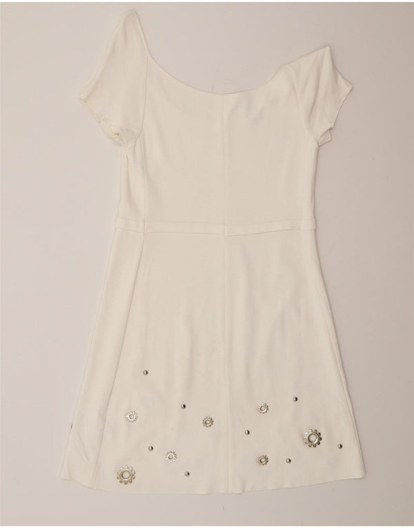 Blumarine Womens Off Shoulder Dress UK 10 Small White Viscose