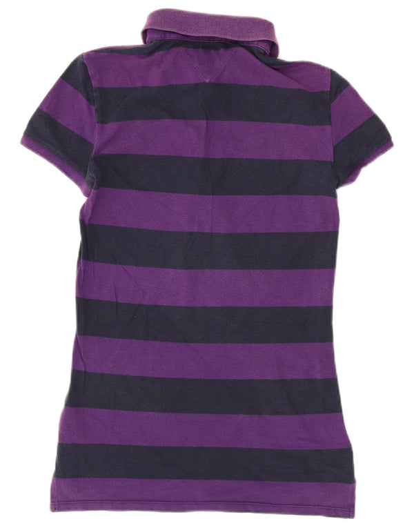 Tommy Hilfiger Womens Slim Fit Polo Shirt UK 12 Medium Purple Striped