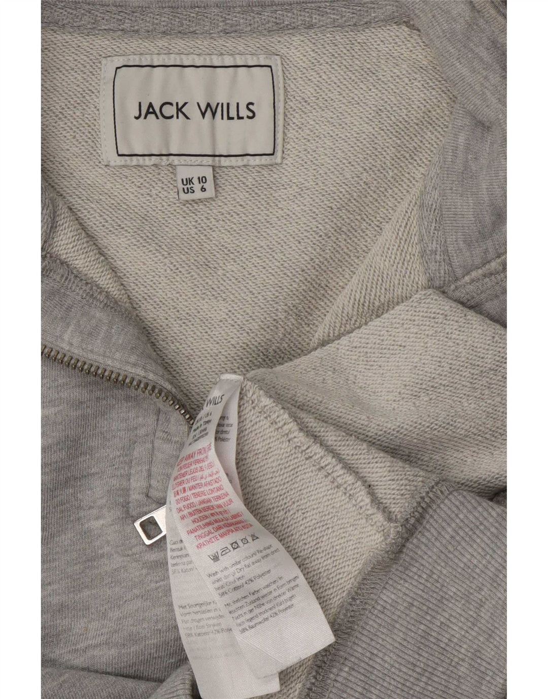 Jack Wills Dame Oversized Zip Neck Sweatshirt Jumper UK 10 Small Grey