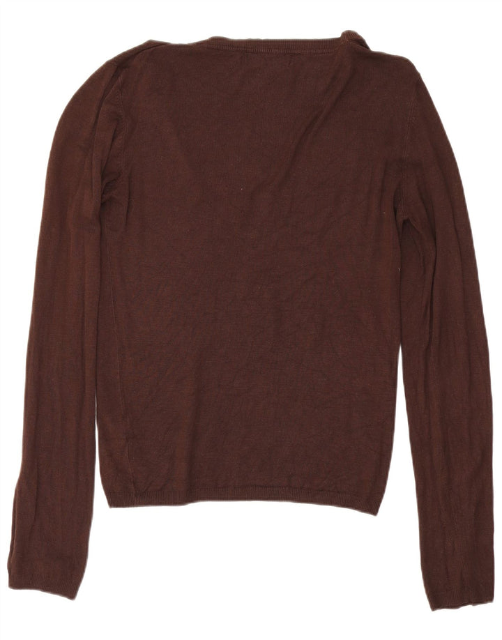 Zara Dame V-hals sweater UK 14 Stor Brun Rayon