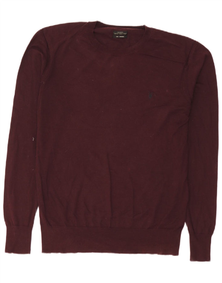 All Saints Herre Crew Neck Jumper Sweater Medium Burgundy Bomuld