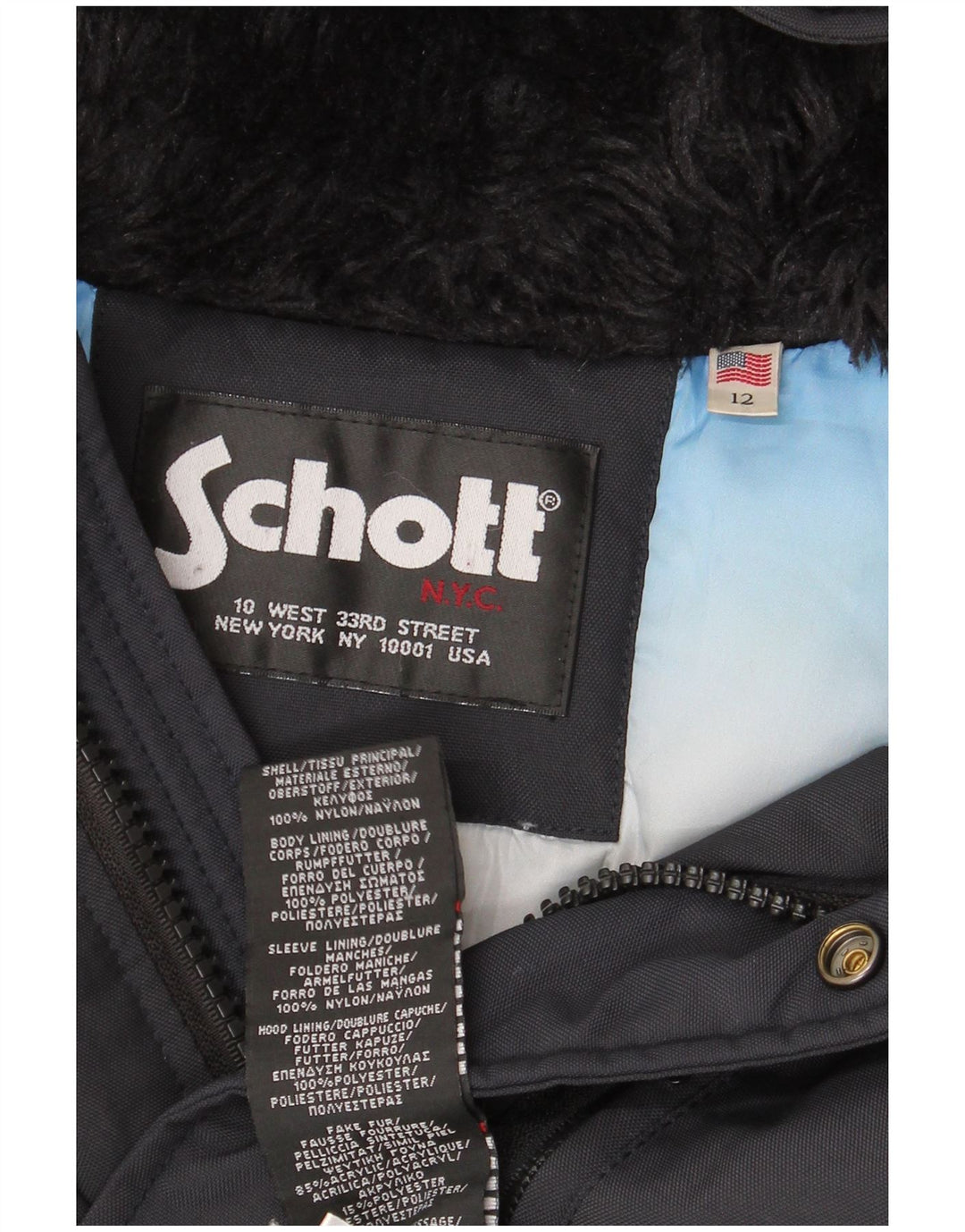 SCHOTT Polstret frakke med hætte til kvinder US 12 Stor sort polyester