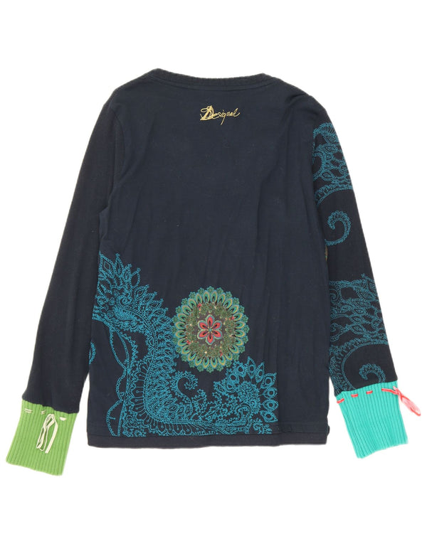 Desigual Dame Grafisk Top Langærmet UK 18 XL Navy Blue Floral Bomuld
