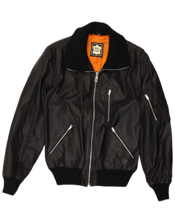 Vintage dame bomber læderjakke IT 50 XL sort læder