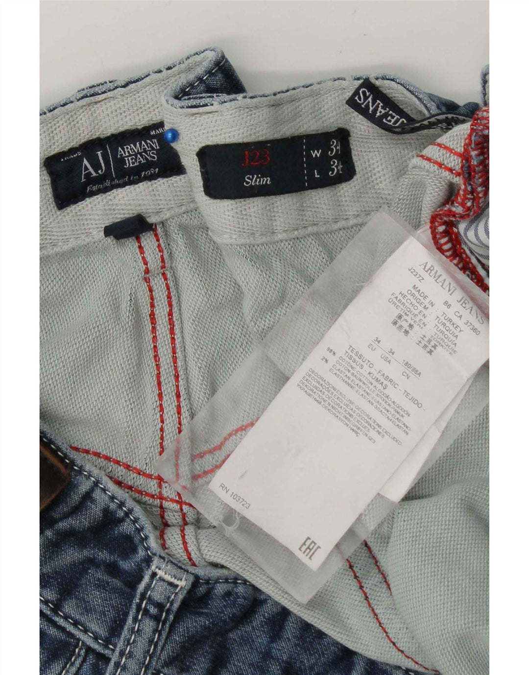 Armani Herre Distressed Slim Jeans W34 L34 Blå Bomuld