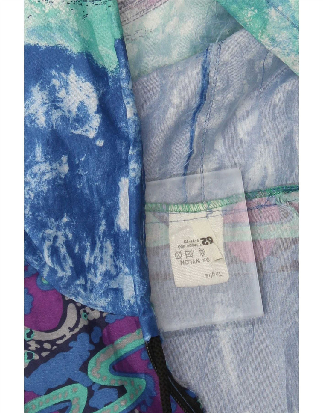 Vintage herre abstrakt mønster hætte regnjakke IT 52 XL flerfarvet