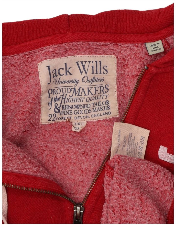 Jack Wills Dame Grafisk Hættetrøje Sweater UK 10 Lille Rød Bomuld