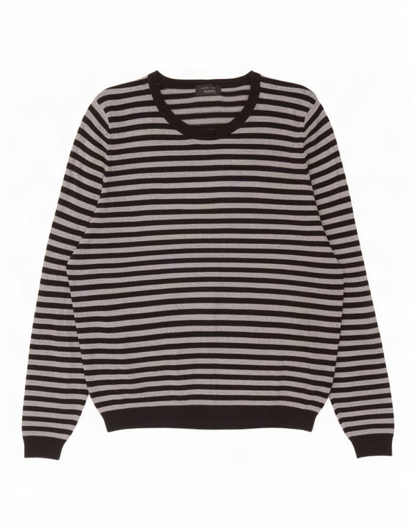 Zara Mens Top Long Sleeve XL Grey Striped Viscose