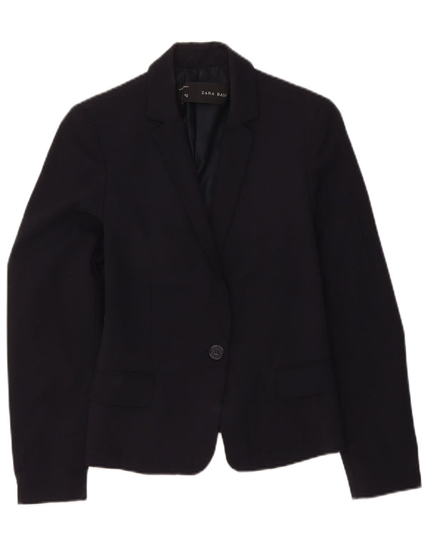 Zara Dame 1 Knap Blazer Jacket UK 12 Medium Navy Blue Polyester