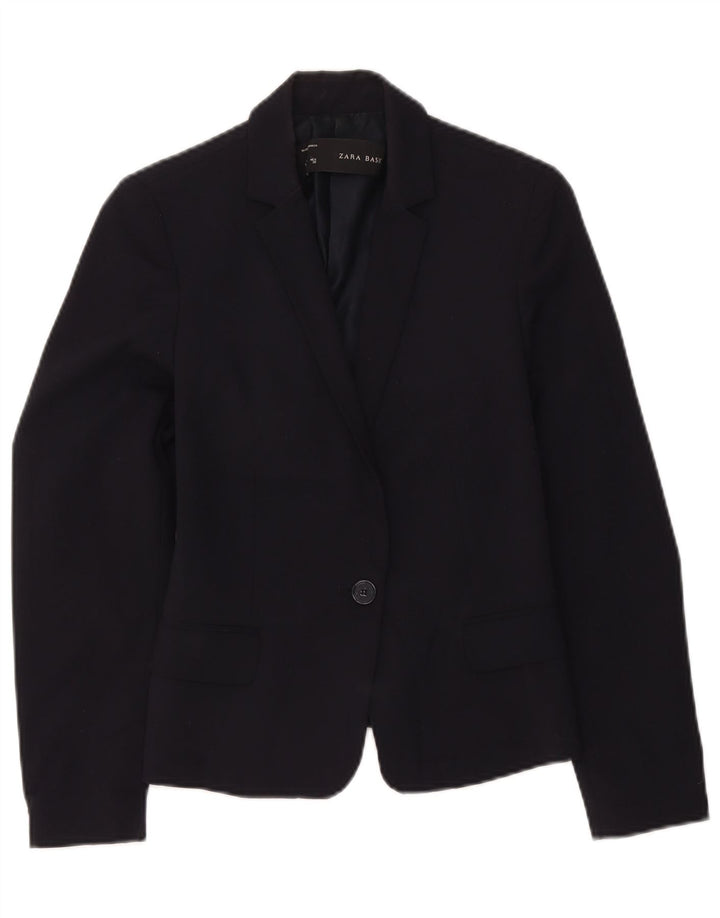 Zara Dame 1 Knap Blazer Jacket UK 12 Medium Navy Blue Polyester
