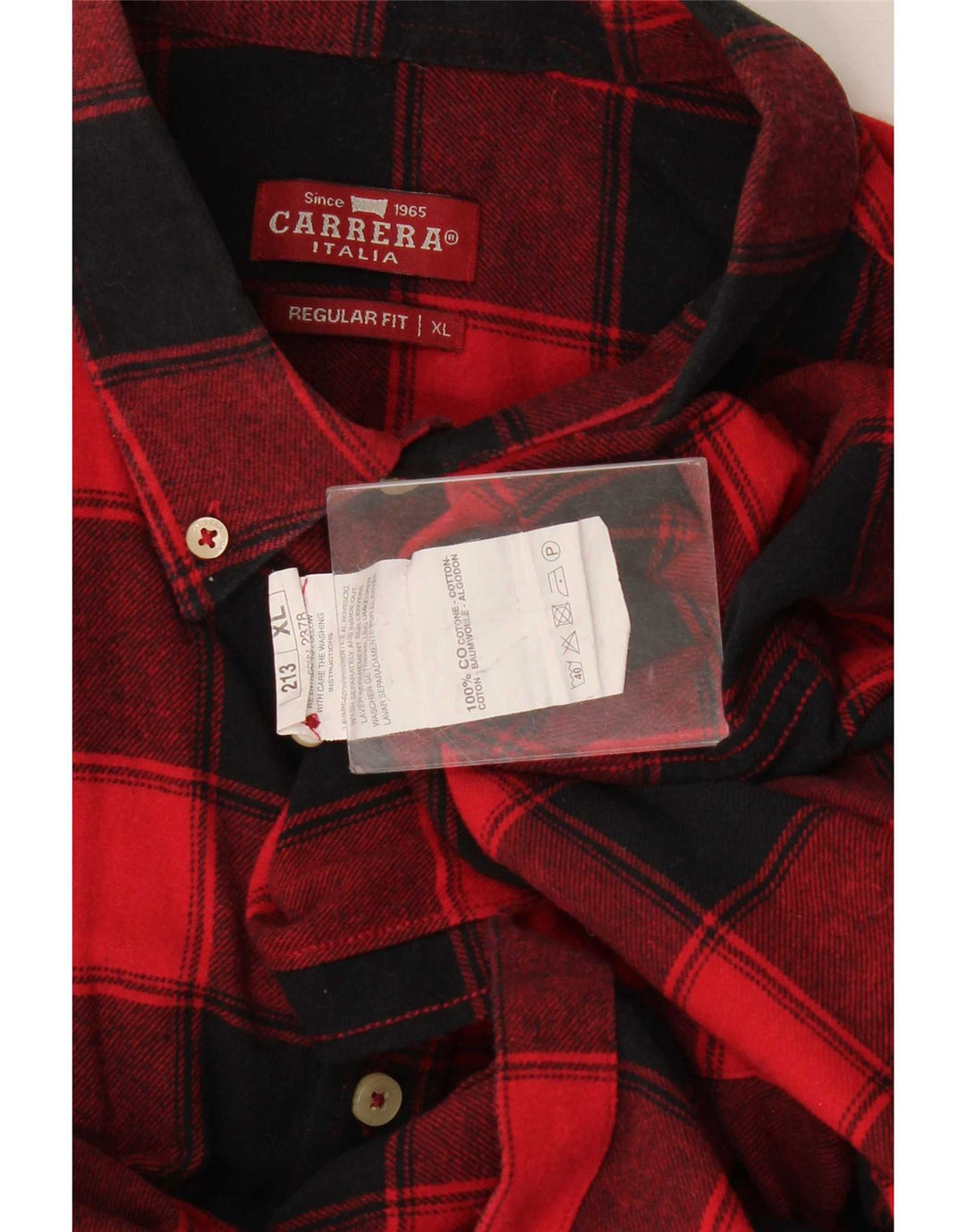 Carrera Herre Regular Fit Flanellskjorte XL Rød Gingham Bomuld
