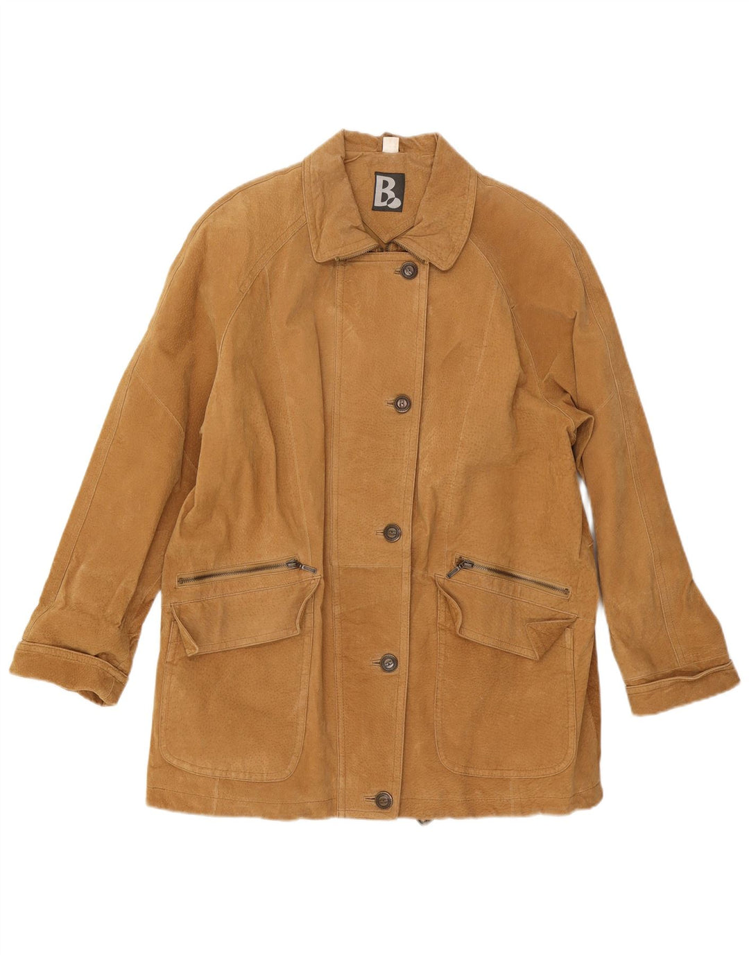 Vintage Dame Oversized Ruskind Overfrakke UK 16 Large Beige Læder