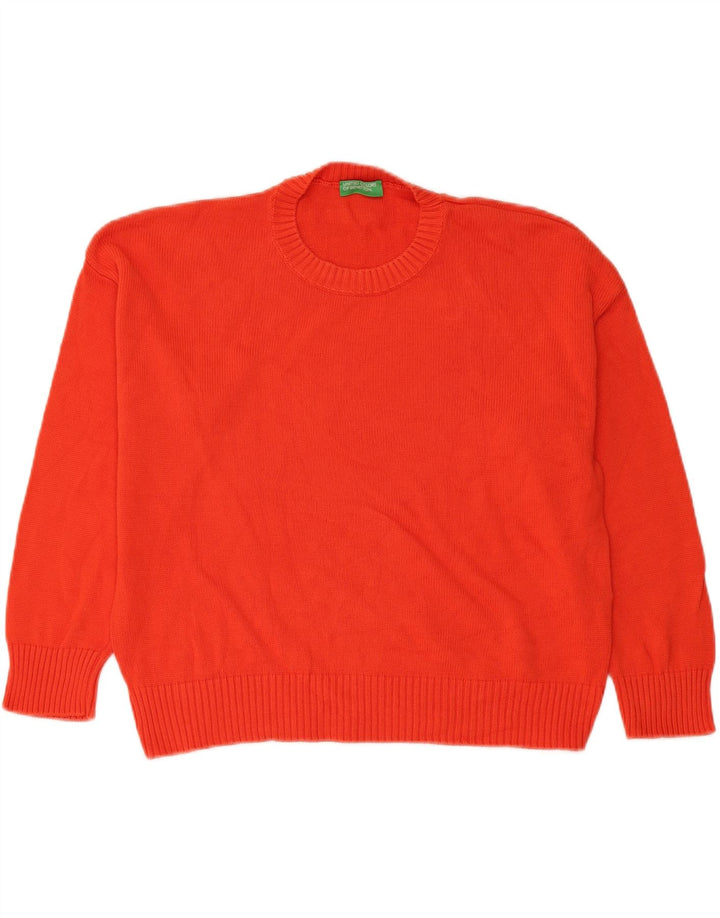 Benetton Dame Oversized Crew Neck Jumper Sweater UK 14 Medium Rød Bomuld