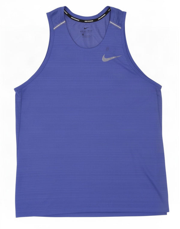 Nike Herre Dri Fit Vest Top Large Blue Pinstripe Polyester