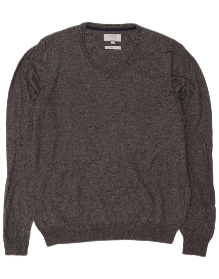 Marks & Spencer Herre Regular Fit V-hals sweater mellemgrå bomuld