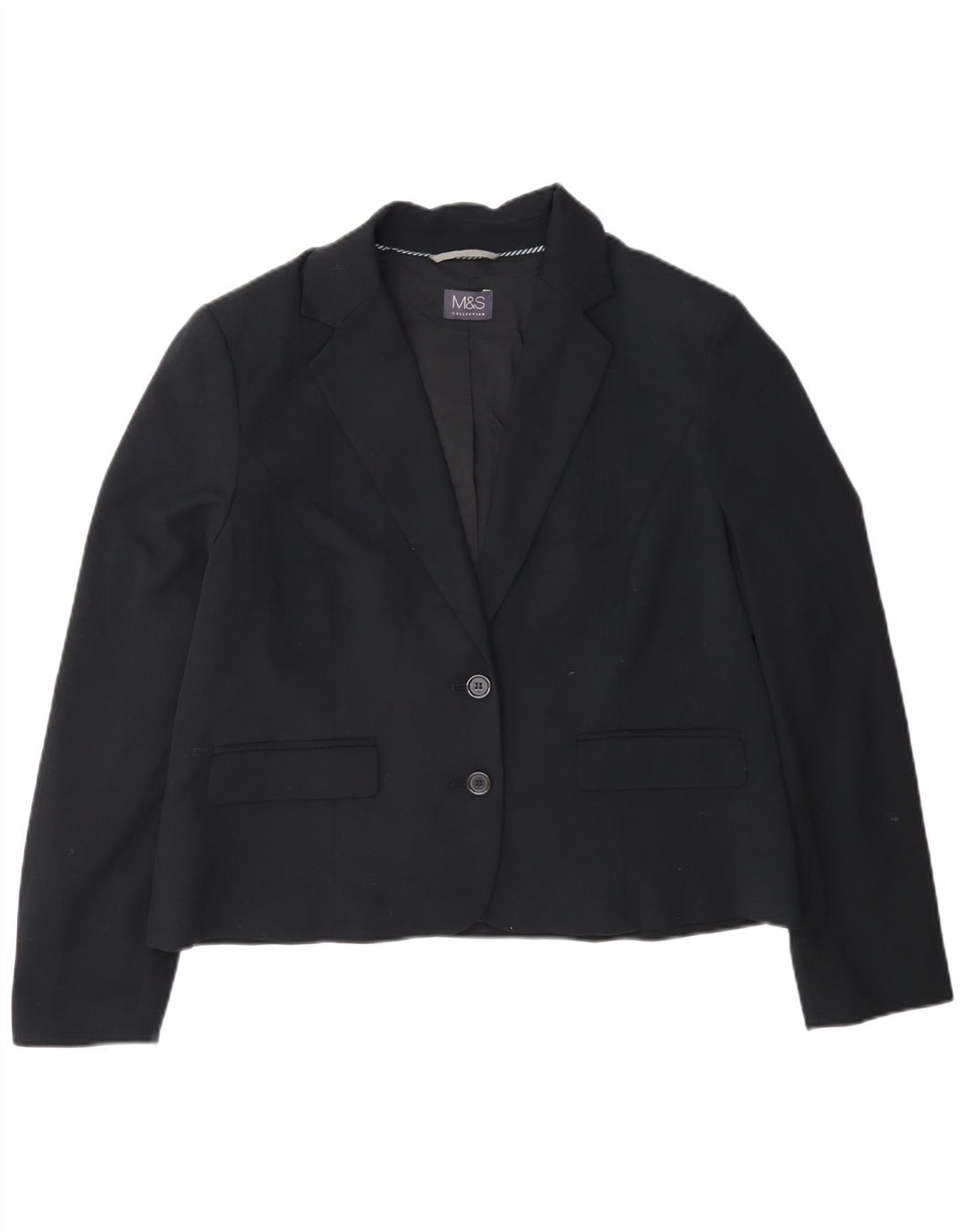 Marks & Spencer Dame Crop 2 Button Blazer Jacket UK 16 Large Black