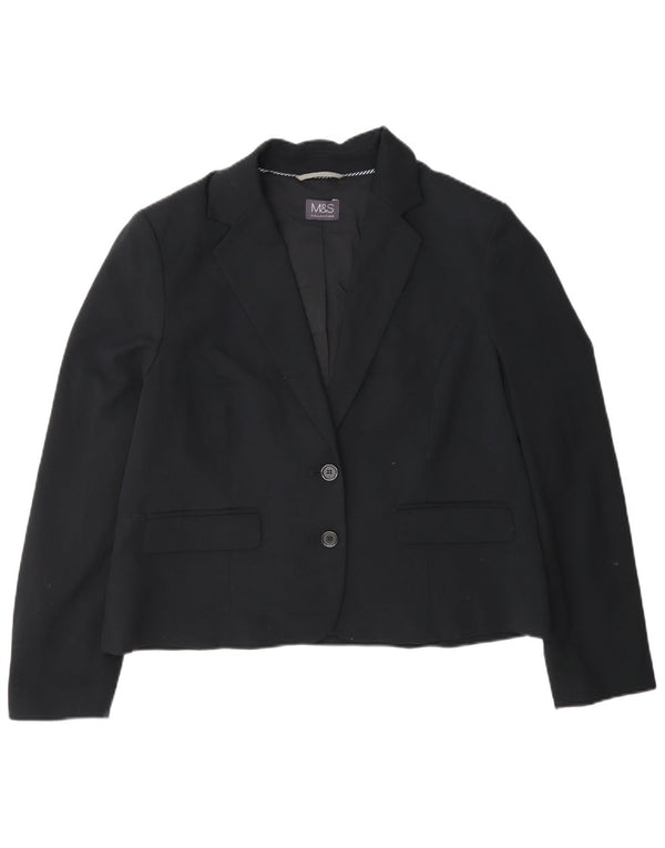 Marks & Spencer Dame Crop 2 Button Blazer Jacket UK 16 Large Black