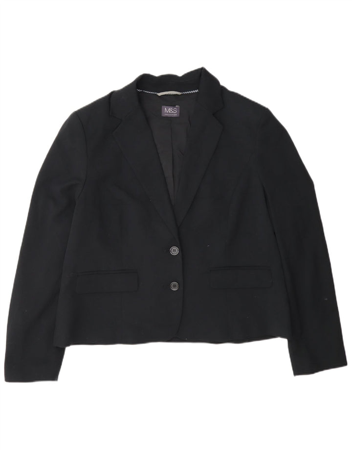 Marks & Spencer Dame Crop 2 Button Blazer Jacket UK 16 Large Black