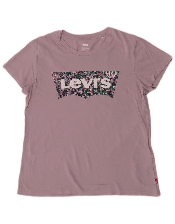 Levi's Grafisk T-shirt top til kvinder UK 14 Medium Lilla Bomuld