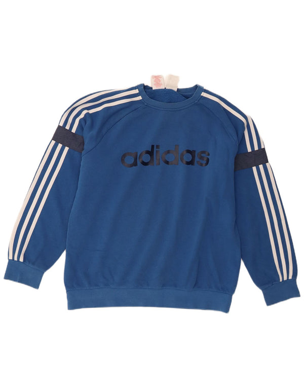 Adidas Drenge Grafisk Sweatshirt Jumper 15-16 år Blå Colourblock Bomuld