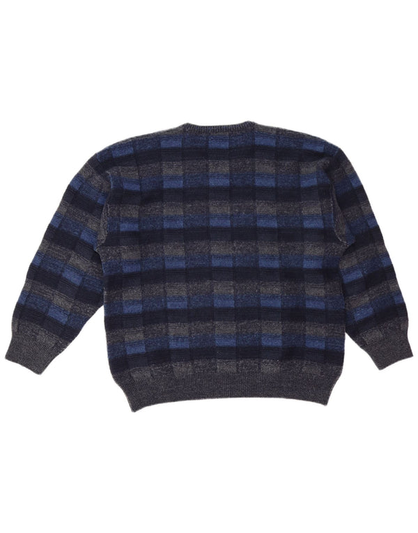 FAIRBANKS Herre V-hals sweater IT 56 XL Marineblå Ternet Virgin Wool