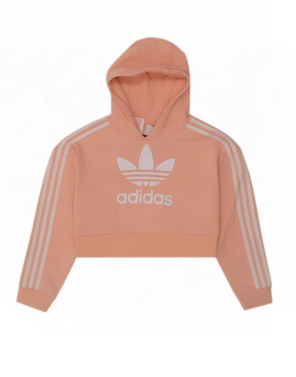 Adidas Girls Crop Graphic Hoodie Jumper 9-10 Years Pink Cotton