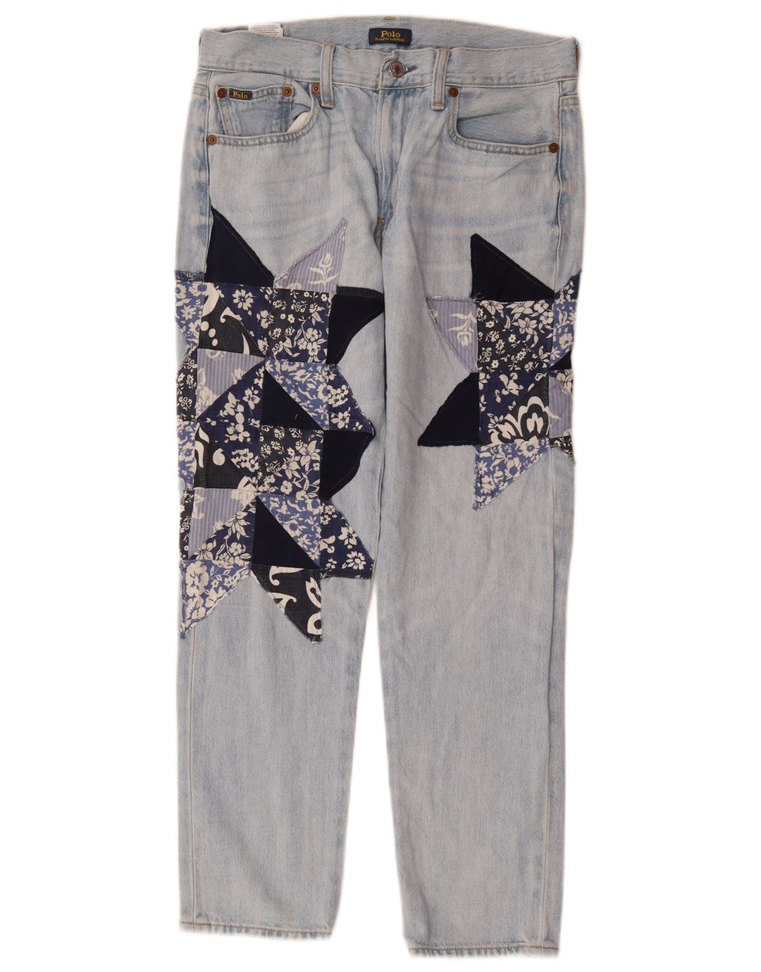 POLO RALPH LAUREN Lige jeans til kvinder W26 L26 Blå Patchwork Bomuld
