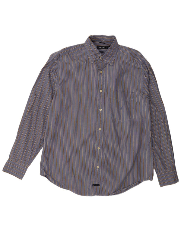 Nautica Mens Shirt Medium Blue Pinstripe Cotton