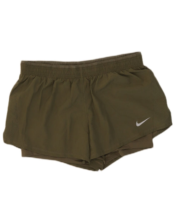 Nike Dame Dri Fit Sport Shorts UK 14 Large Khaki Polyester
