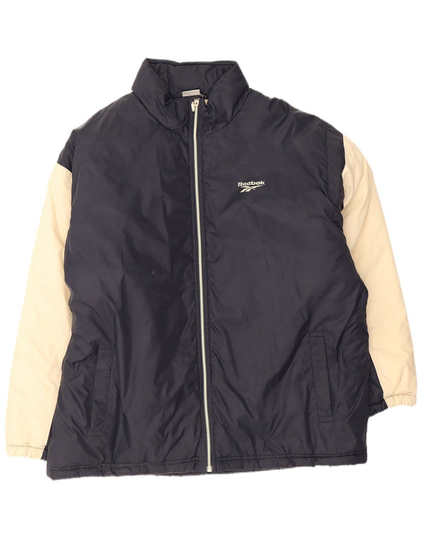 Reebok Herre Graphic Windbreaker Jacket UK 42 XL Navy Blue Colourblock