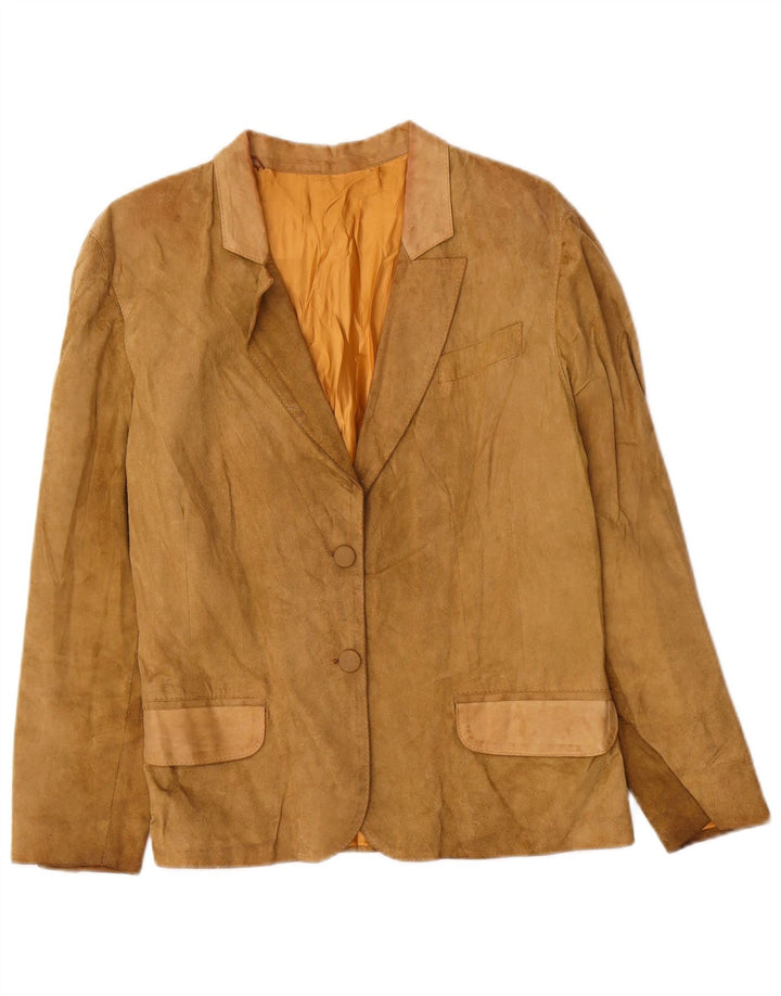 Vintage Dame 2-knaps Ruskind Blazer Jacket UK 14 Medium Beige Læder