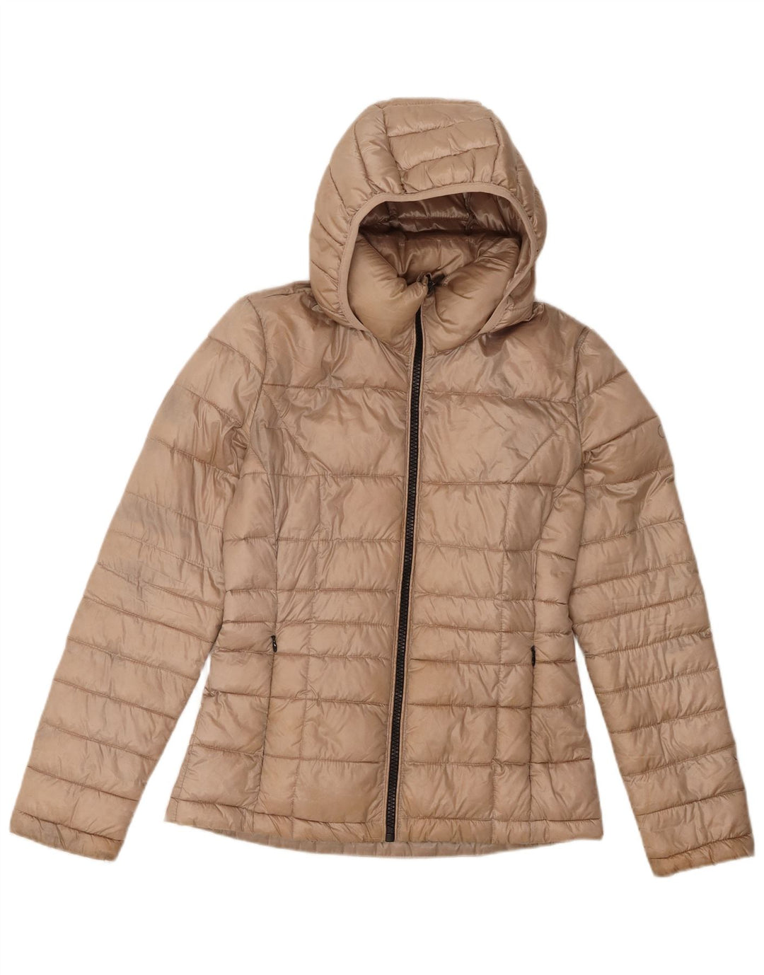 Calvin Klein Polstret hættejakke til kvinder UK 10 Lille beige polyester