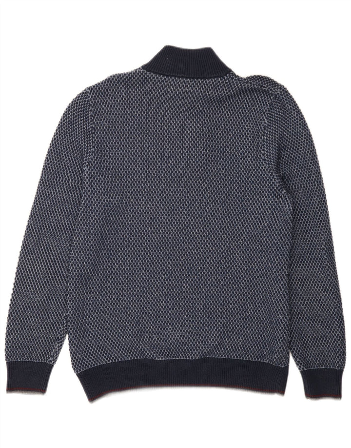 Blue Harbor Herre Button Neck Jumper Sweater Stor Blå Plettet Bomuld