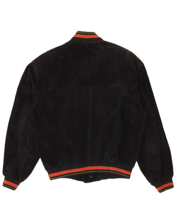 Vintage Mens Suede Bomber Jacket IT 48 Medium Black Striped Leather