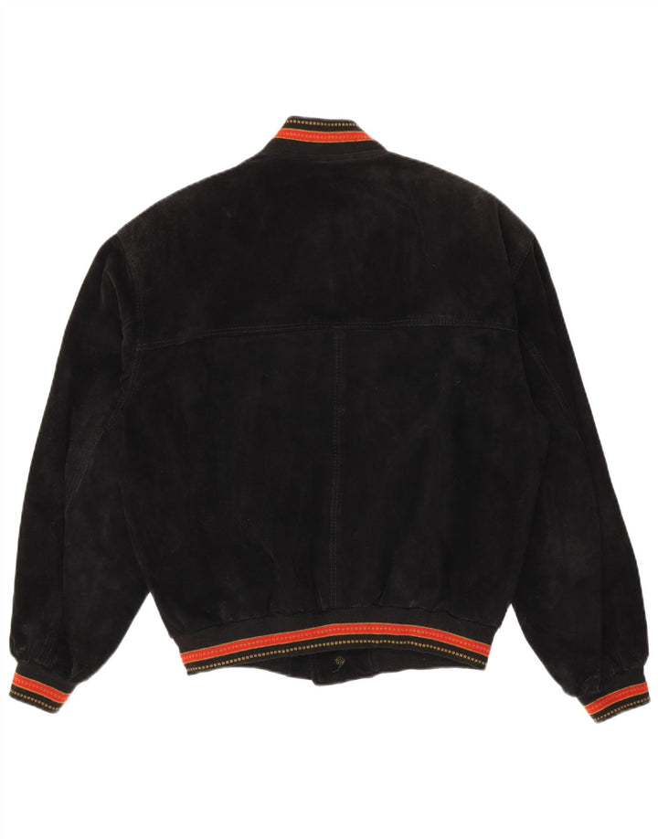 Vintage herre ruskind bomberjakke IT 48 Mellem sort stribet læder