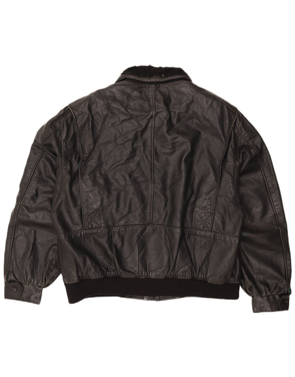 Vintage Herre Læderjakke IT 56 3XL Sort Læder