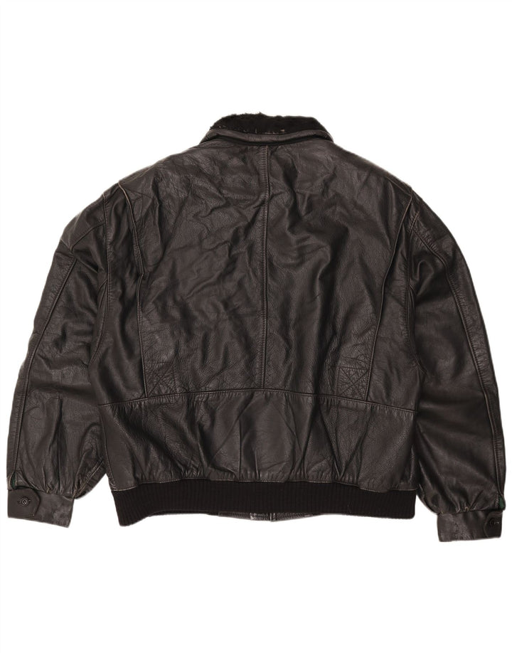 Vintage Herre Læderjakke IT 56 3XL Sort Læder