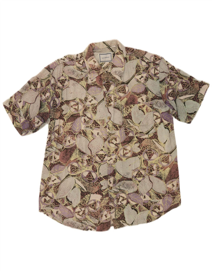 Vintage Kortærmet Herreskjorte Medium Multicolored Floral Viscose