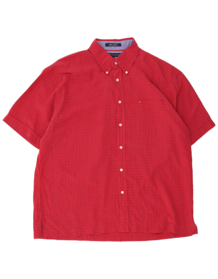 Tommy Hilfiger Kortærmet Herreskjorte XL Rød Gingham Rayon
