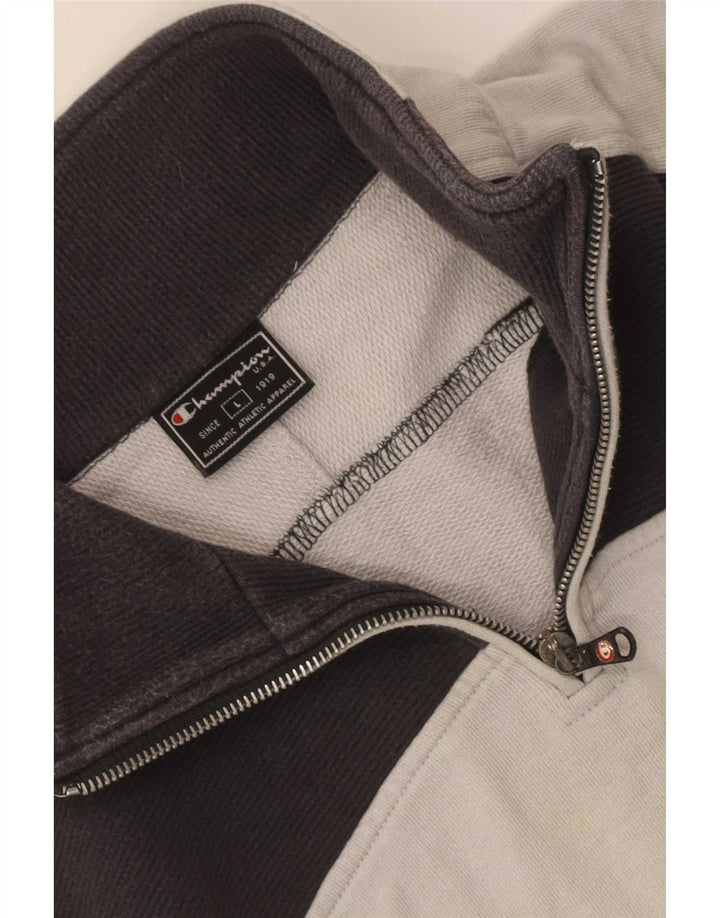 Champion Herre Zip Neck Sweatshirt Jumper Large Grå Colourblock