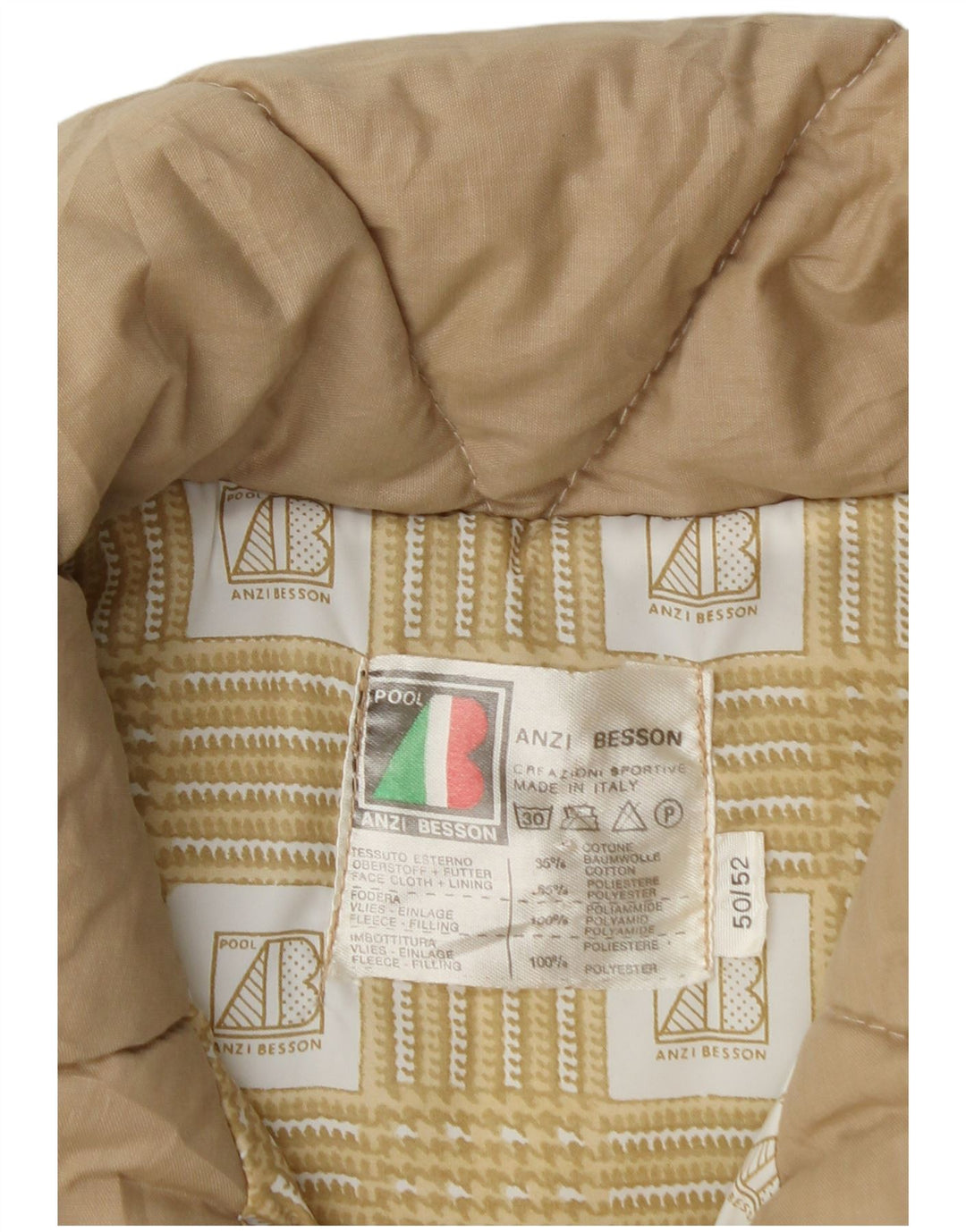 Anzi Besson Herre Polstret Gilet IT 50 Stor Beige Colourblock Bomuld