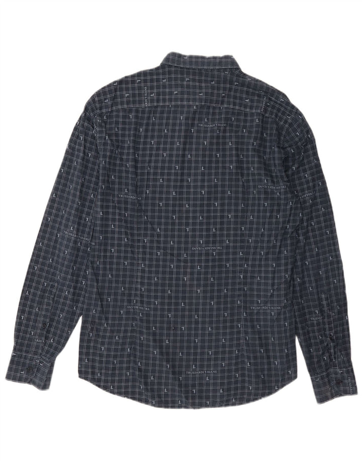 Trussardi Jeans Herreskjorte str. 42 Large Navy Blue Gingham