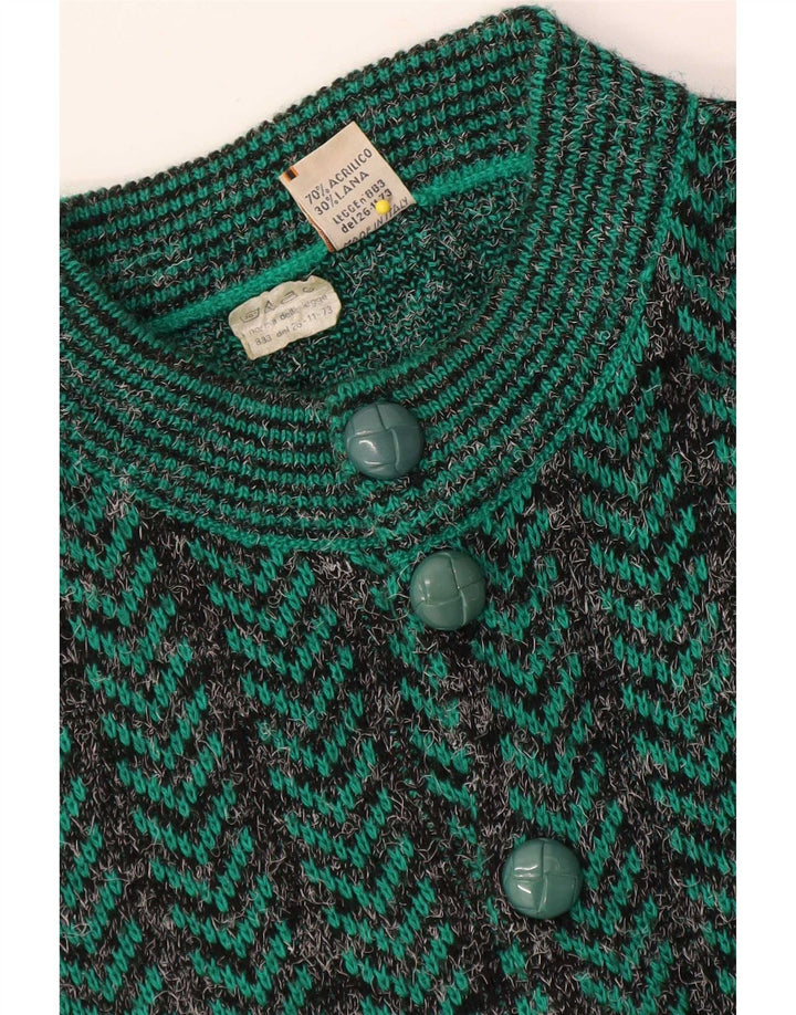 Vintage Herre Regular Fit Cardigan Sweater Medium Grøn Chevron Akryl
