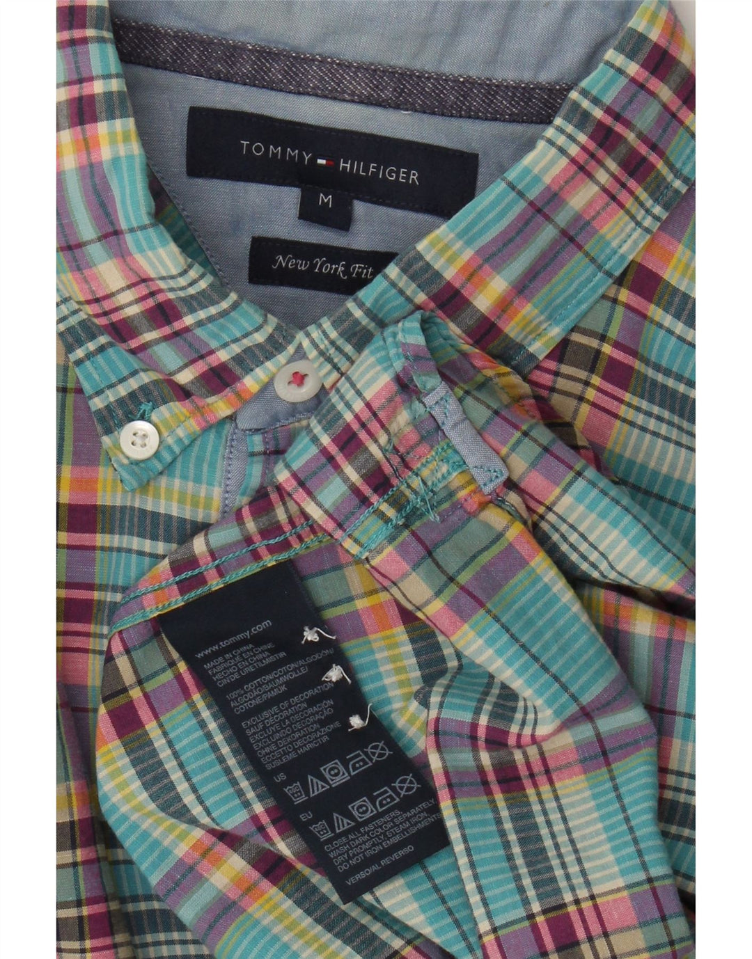 Tommy Hilfiger Herre New York Fit skjorte Medium turkis ternet bomuld