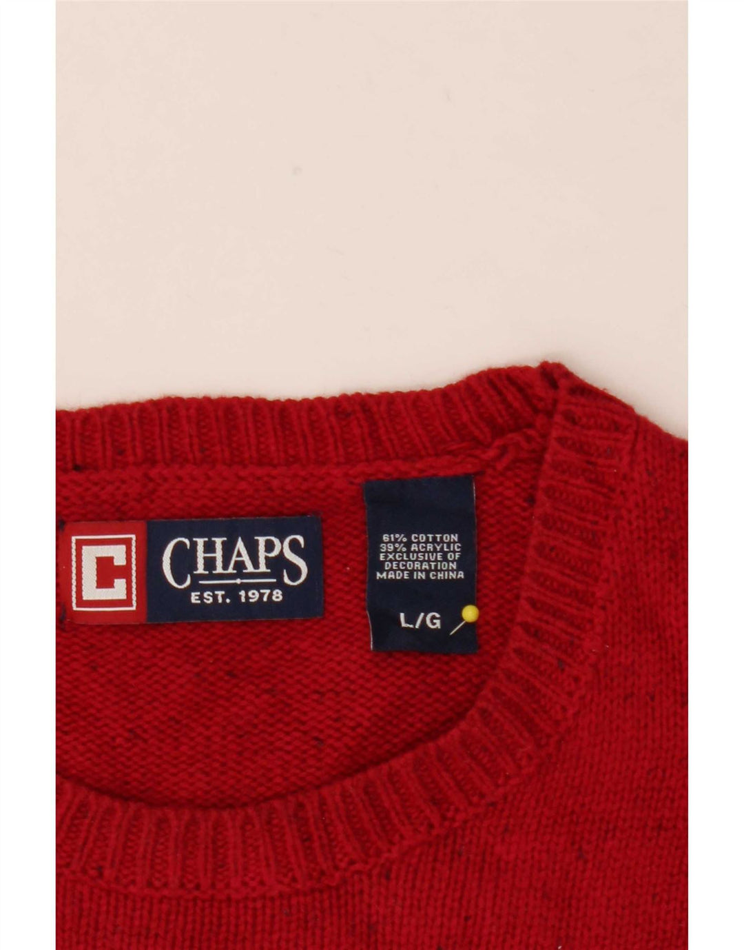 Chaps Herre Crew Neck Jumper Sweater Stor rød Flecked Bomuld