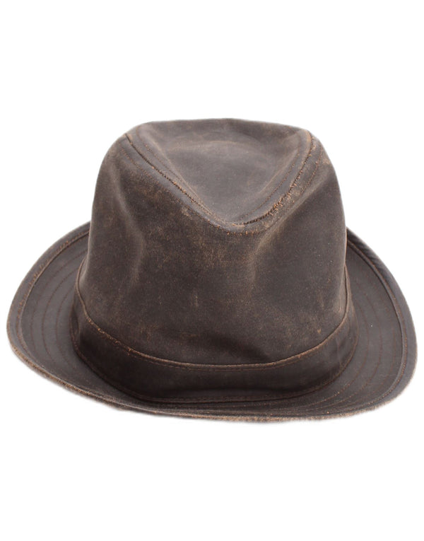 Stetson Mens Waxed Cotton Fedora Hat Medium Brown Cotton