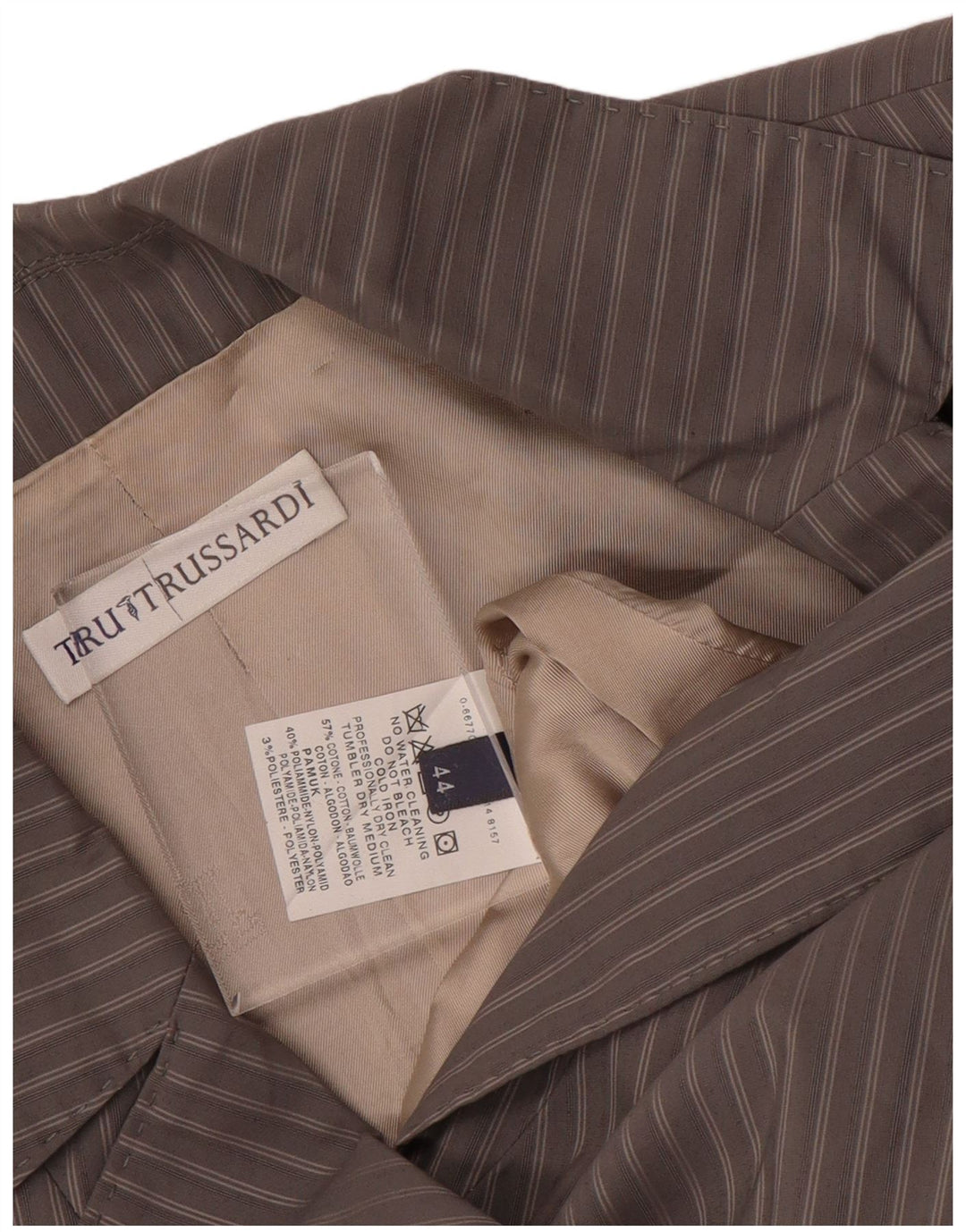 TRUSSARDI Dame 2-knaps blazerjakke IT 44 mellemgrå nålestribet bomuld